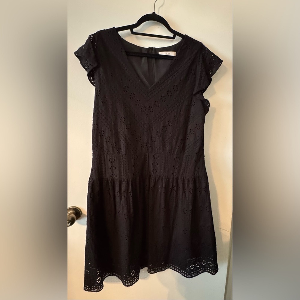 LOFT Black Eyelet Midi Dress